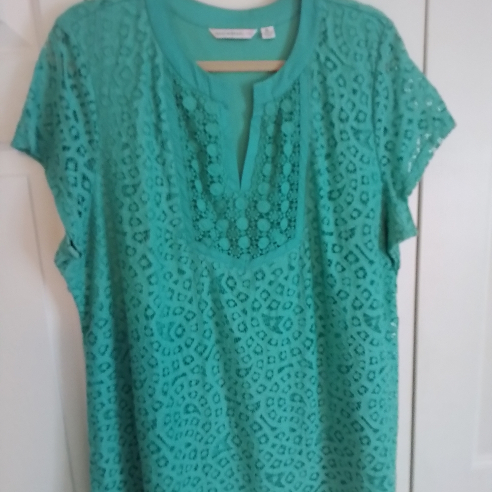 Isaac Mizrahi Teal Lace Blouse - Picture 2 of 4